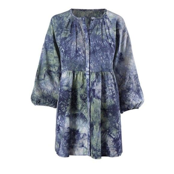 CAbi NWOT Woodstock Linen Blend Tie Dye Oversized Blouse Tunic Top Size Medium M - Picture 1 of 12